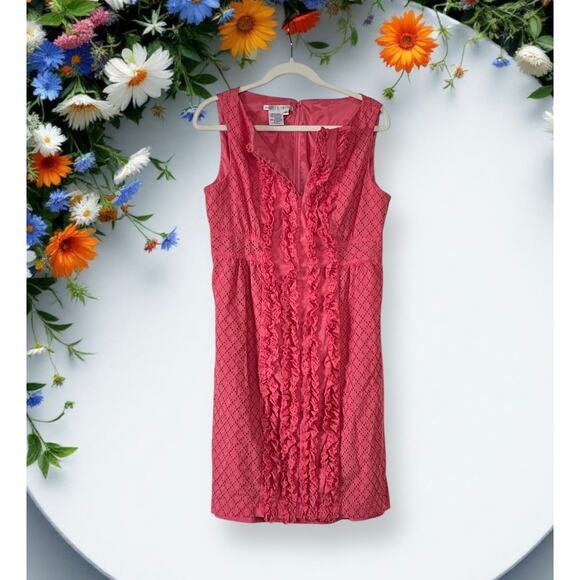 Maggy London Coral Eyelet V Neck A Line Dress Size 12 - Picture 1 of 9